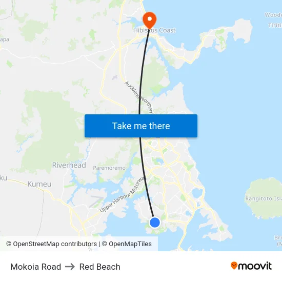 Mokoia Road to Red Beach map