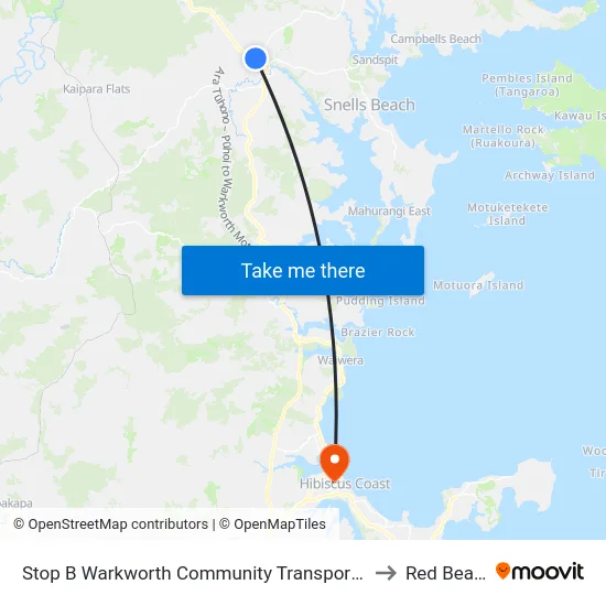 Stop B Warkworth Community Transport Hub to Red Beach map