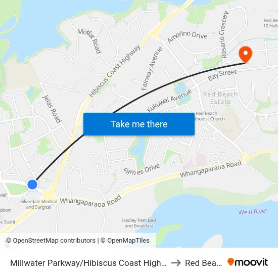 Millwater Parkway/Hibiscus Coast Highway to Red Beach map