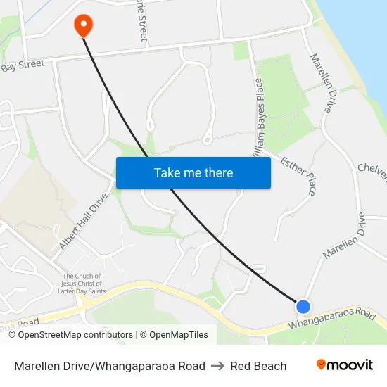 Marellen Drive/Whangaparaoa Road to Red Beach map