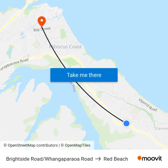 Brightside Road/Whangaparaoa Road to Red Beach map