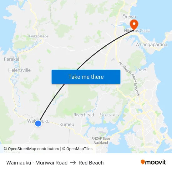 Waimauku - Muriwai Road to Red Beach map