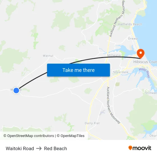 Waitoki Road to Red Beach map