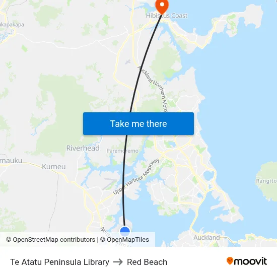 Te Atatu Peninsula Library to Red Beach map