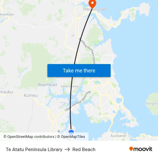 Te Atatu Peninsula Library to Red Beach map