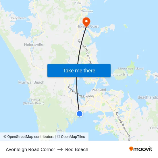 Avonleigh Road Corner to Red Beach map