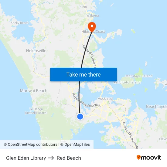 Glen Eden Library to Red Beach map