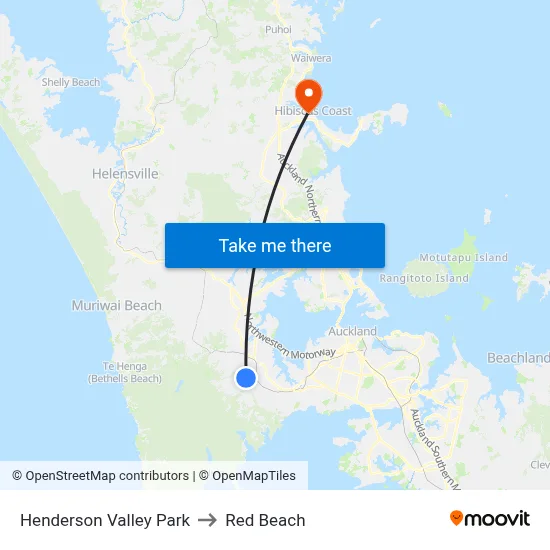 Henderson Valley Park to Red Beach map
