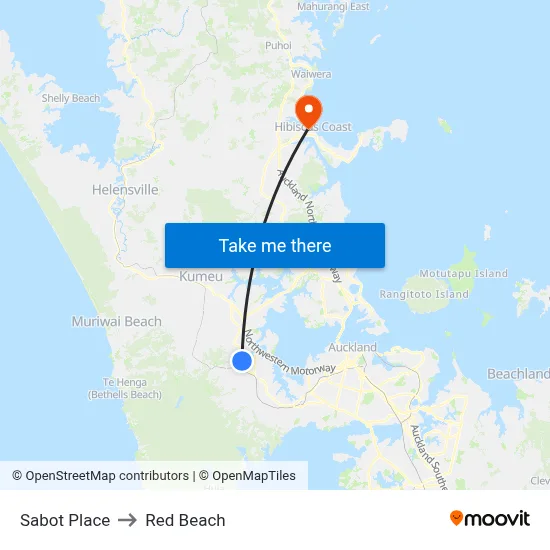 Sabot Place to Red Beach map
