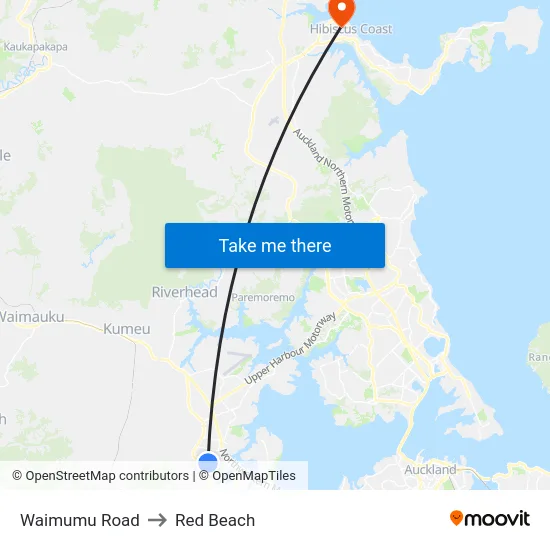 Waimumu Road to Red Beach map