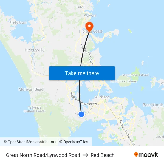 Great North Road/Lynwood Road to Red Beach map