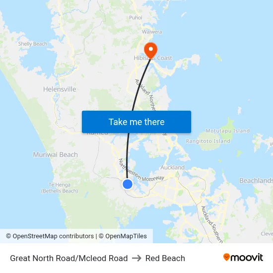 Great North Road/Mcleod Road to Red Beach map