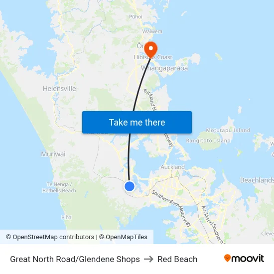 Great North Road/Glendene Shops to Red Beach map