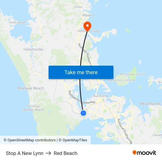 Stop A New Lynn to Red Beach map