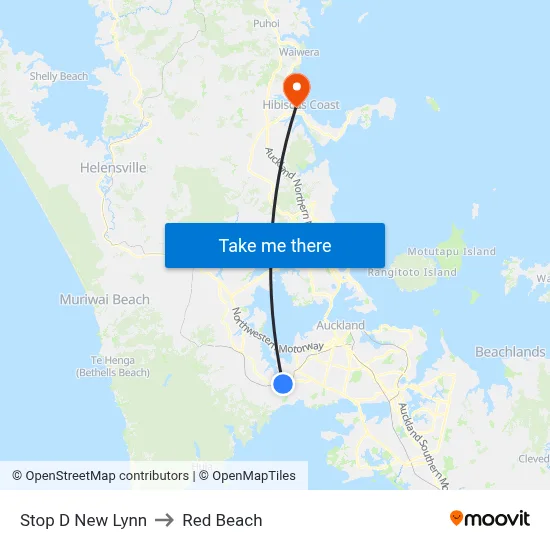 Stop D New Lynn to Red Beach map