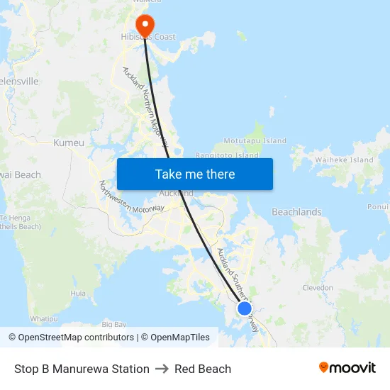 Stop B Manurewa Station to Red Beach map