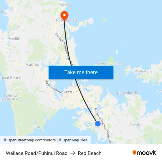 Wallace Road/Puhinui Road to Red Beach map