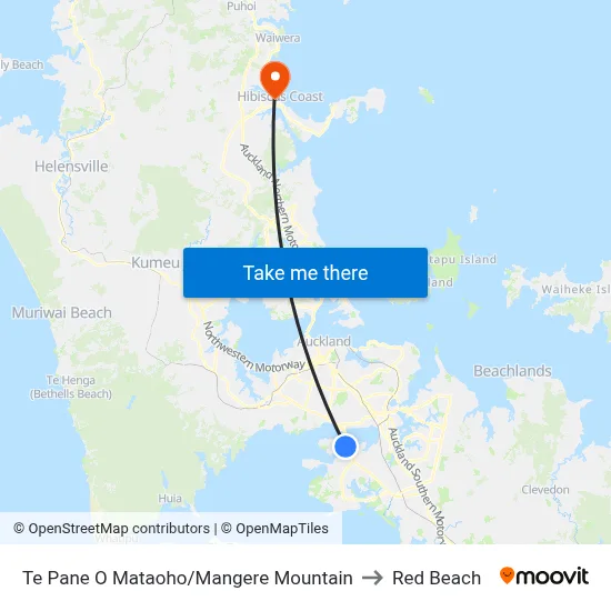 Te Pane O Mataoho/Mangere Mountain to Red Beach map