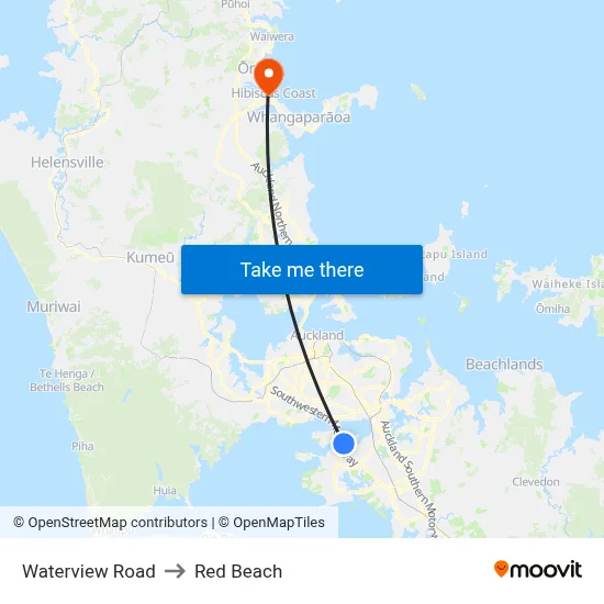 Waterview Road to Red Beach map