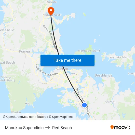 Manukau Superclinic to Red Beach map