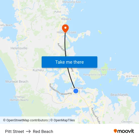 Pitt Street to Red Beach map