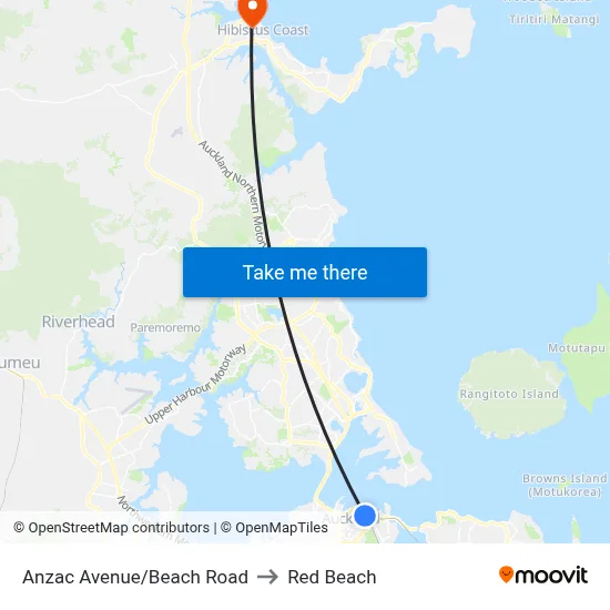 Anzac Avenue/Beach Road to Red Beach map