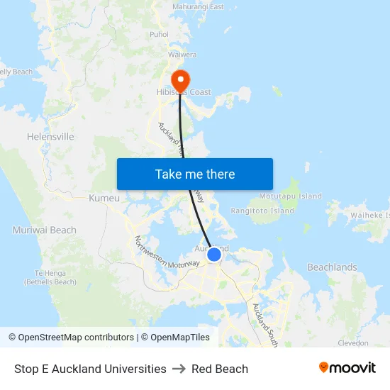 Stop E Auckland Universities to Red Beach map