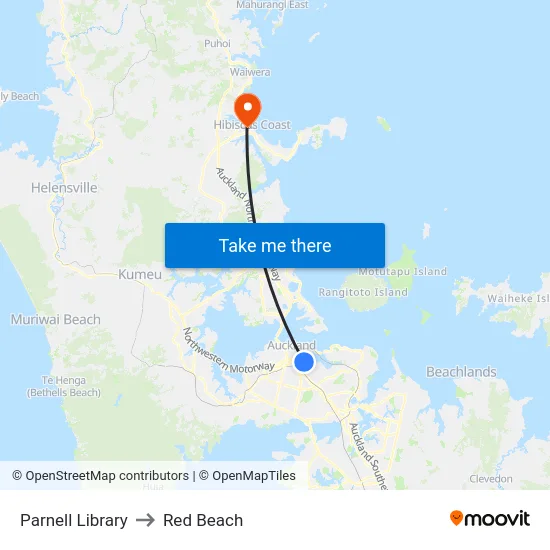 Parnell Library to Red Beach map