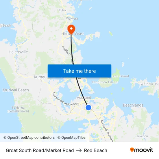Great South Road/Market Road to Red Beach map