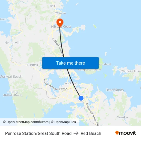Penrose Station/Great South Road to Red Beach map