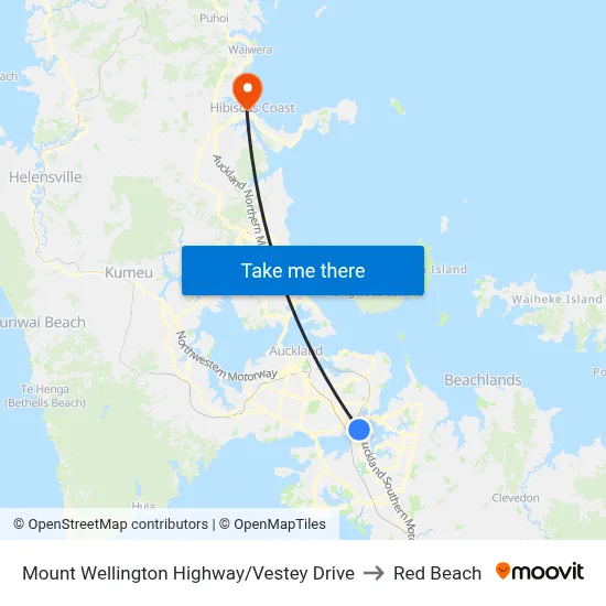 Mount Wellington Highway/Vestey Drive to Red Beach map