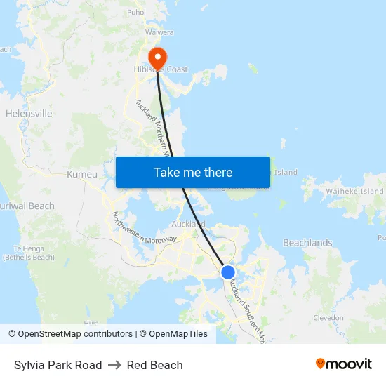 Sylvia Park Road to Red Beach map