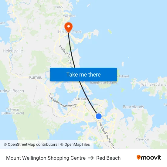 Mount Wellington Shopping Centre to Red Beach map