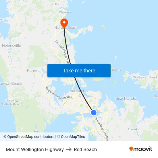 Mount Wellington Highway to Red Beach map
