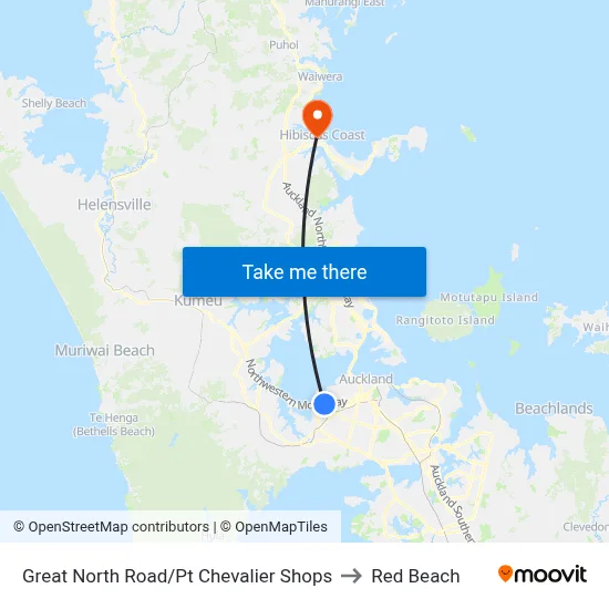 Great North Road/Pt Chevalier Shops to Red Beach map