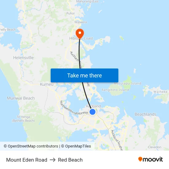 Mount Eden Road to Red Beach map
