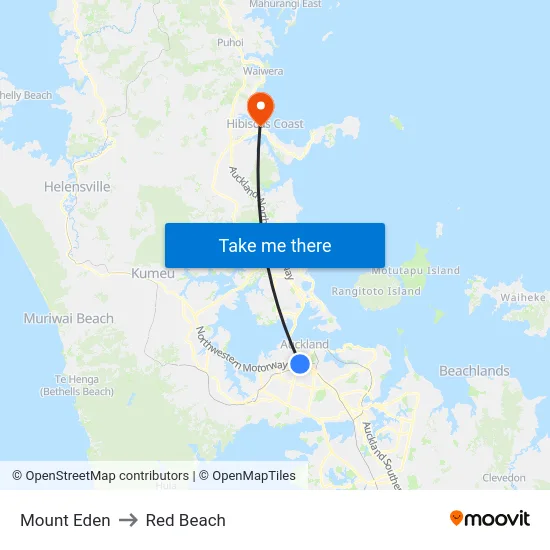 Mount Eden to Red Beach map