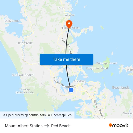 Mount Albert Station to Red Beach map