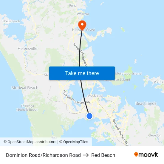 Dominion Road/Richardson Road to Red Beach map
