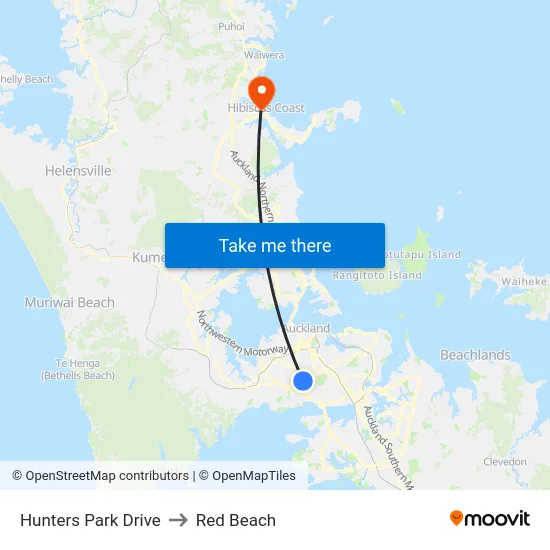 Hunters Park Drive to Red Beach map
