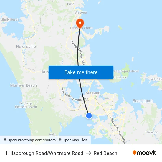 Hillsborough Road/Whitmore Road to Red Beach map