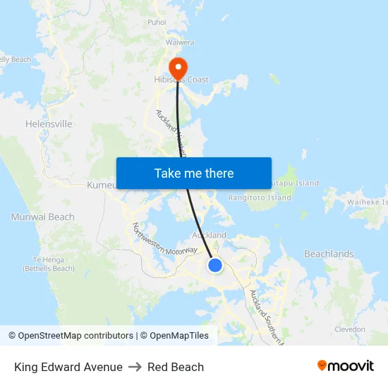 King Edward Avenue to Red Beach map