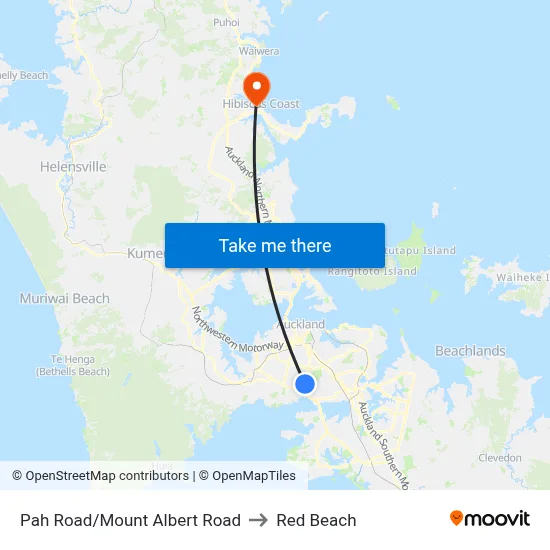 Pah Road/Mount Albert Road to Red Beach map