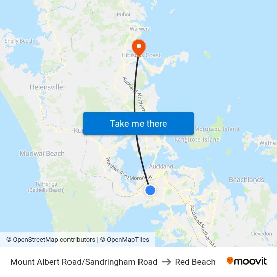 Mount Albert Road/Sandringham Road to Red Beach map
