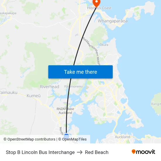 Stop B Lincoln Bus Interchange to Red Beach map