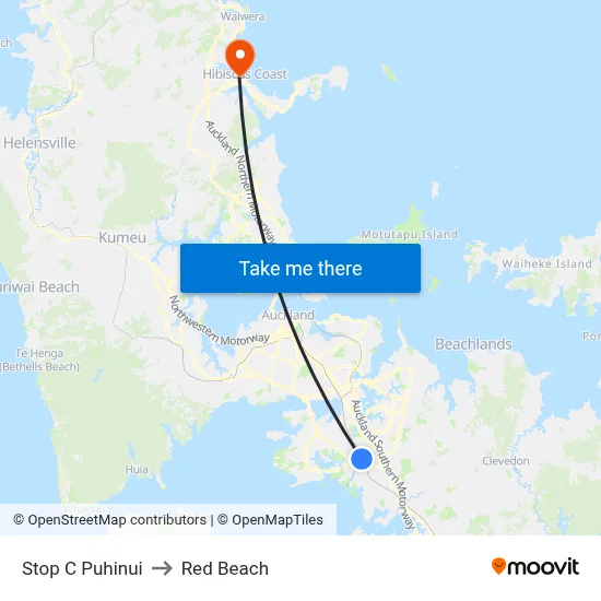 Stop C Puhinui to Red Beach map
