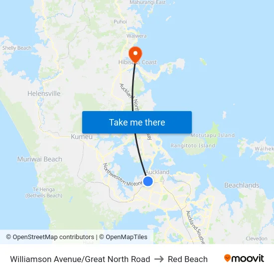 Williamson Avenue/Great North Road to Red Beach map