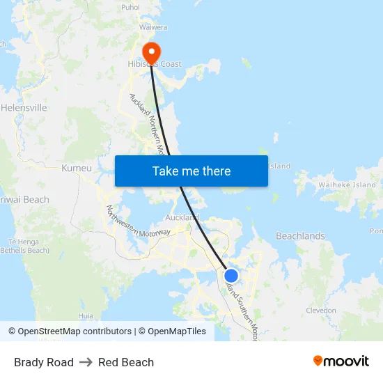Brady Road to Red Beach map