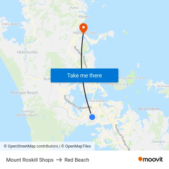 Mount Roskill Shops to Red Beach map