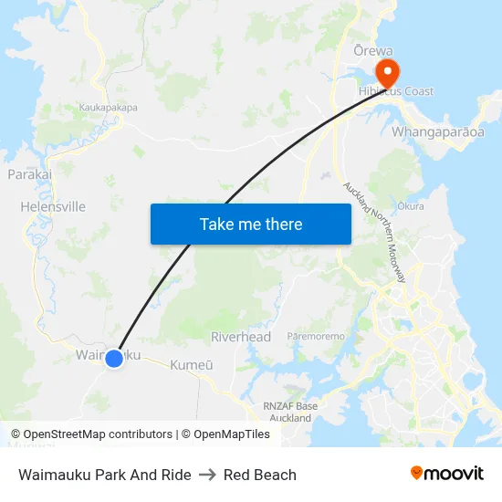 Waimauku Park And Ride to Red Beach map